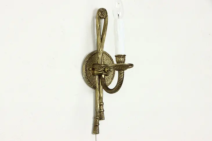 Vintage Brass & Candle Wall Sconce Light with Tassels #36711