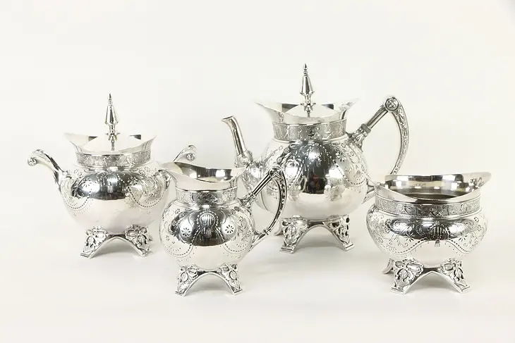 Victorian Antique Silverplate Coffee and Tea Set, Warriors, Meriden #36424