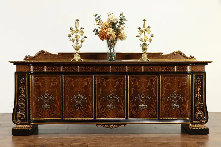 Italian Antique 8' 9" Marquetry Sideboard Server, Buffet, Bar Cabinet #36463