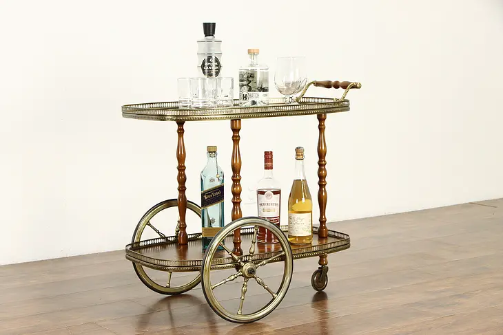 Italian Marquetry Vintage Bar Cart, Dessert or Tea Trolley #36494