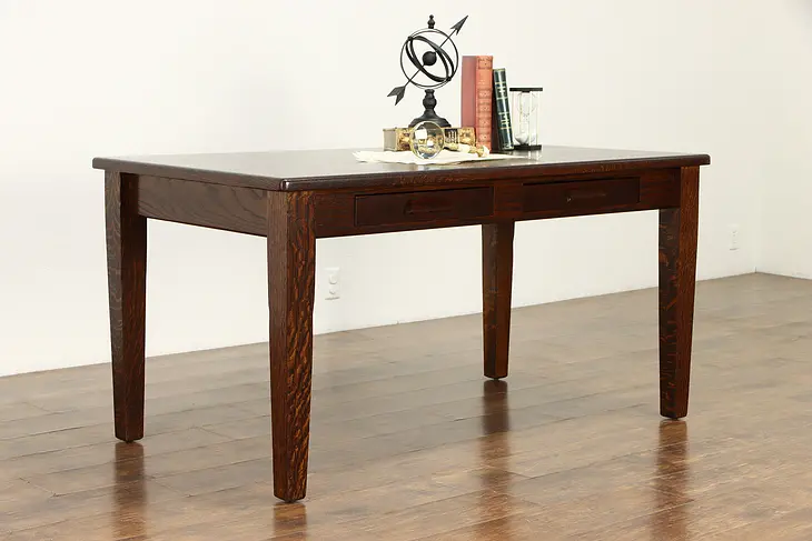 Oak Quarter Sawn Antique Craftsman Library Table or Desk #36542