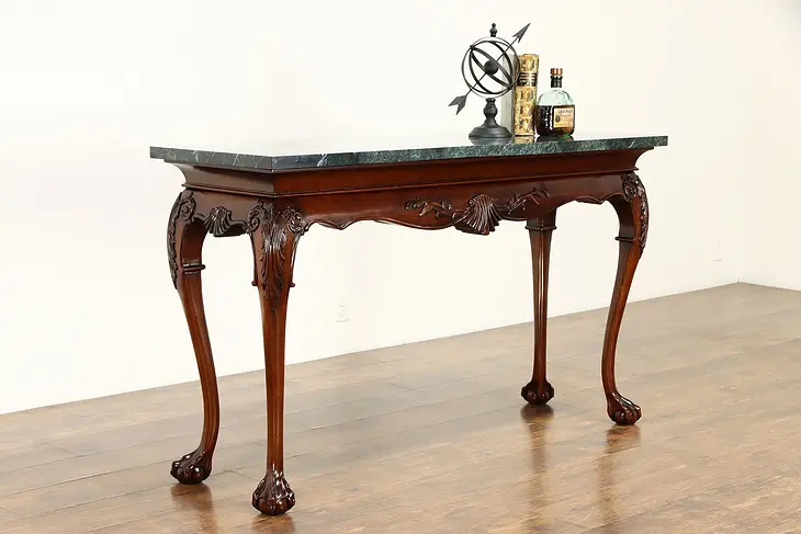 Georgian Style Vintage Carved Mahogany Sofa or Console Table, Marble Top #36692