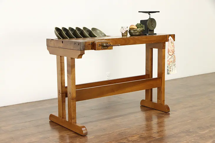 Carpenter Antique Workbench, Kitchen Island or Wine & Cheese Table #34905