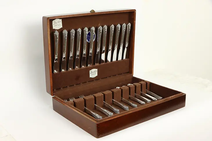 Damask Rose Heirloom Sterling Silver 47 Pc Flatware Set for 12 with Chest #36883