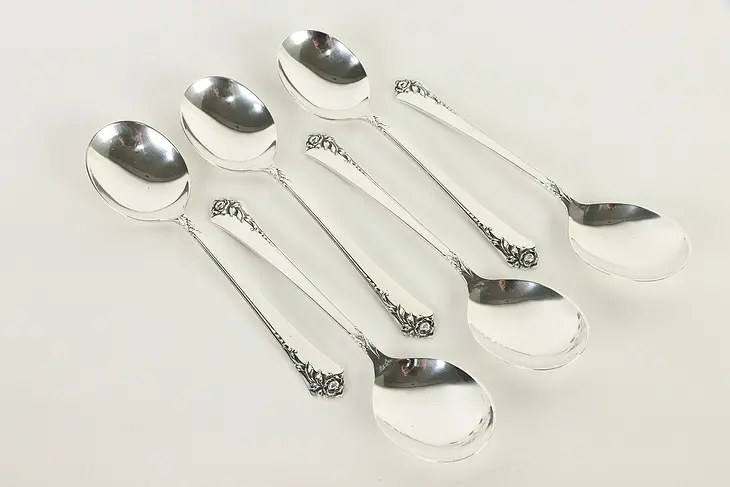 Sterling Silver Heirloom Damask Rose Set of 6 Soup Spoons 6.5" #36910