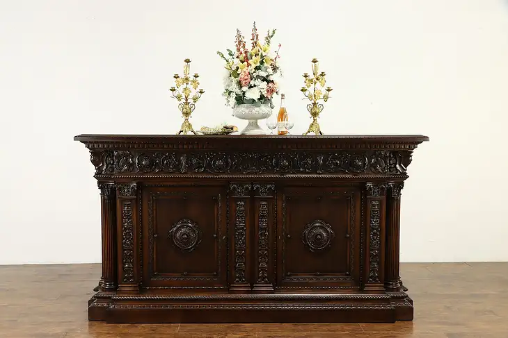 Italian Palace Antique Renaissance Carved Sideboard, Bar, Dowry Cabinet #36018