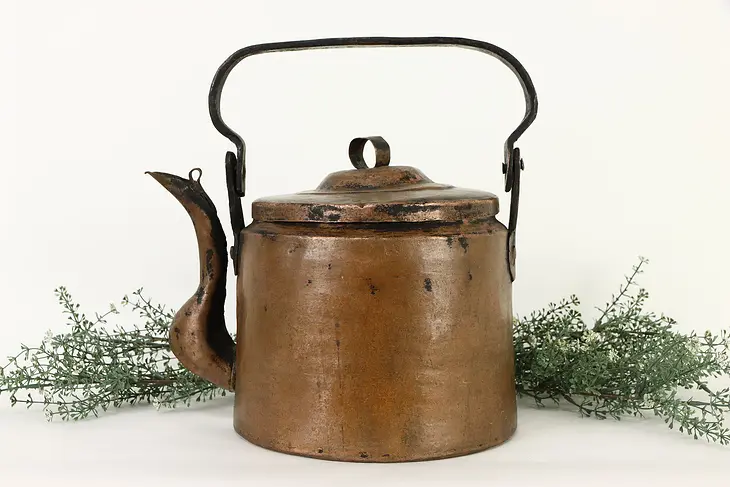 Hand Hammered Copper Antique Dovetailed Farmhouse Large Tea Kettle #37185