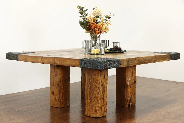 Farmhouse Rustic Reclaimed Pine Architectural Salvage Timber Dining Table #37465
