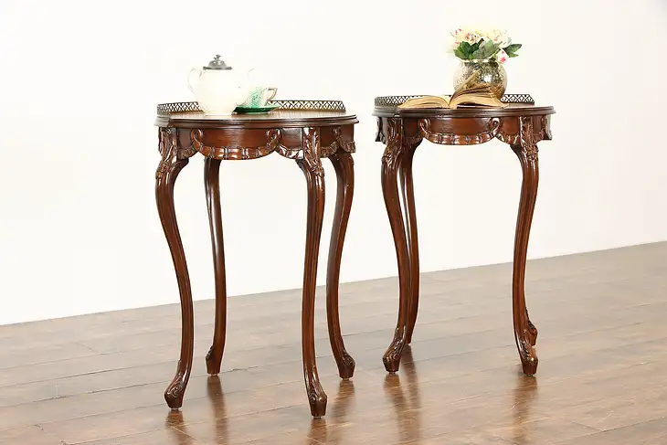 Pair of French Style Vintage Inlaid Marquetry Lamp or End Tables #37218