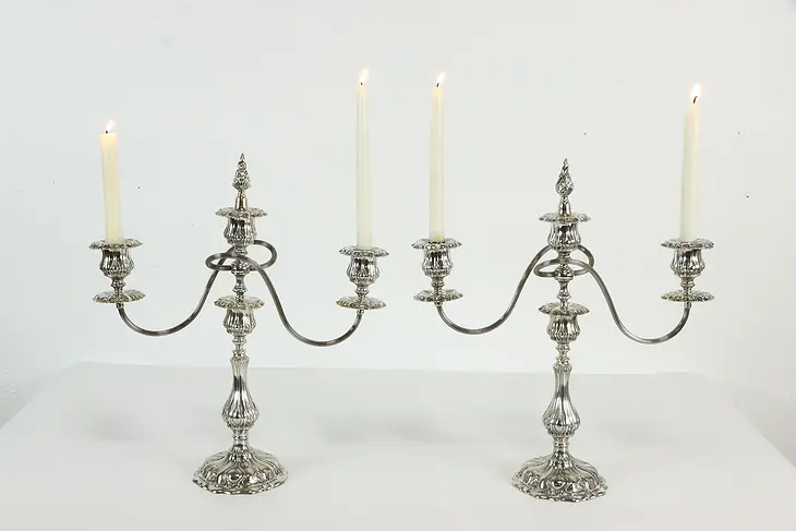 Pair of Triple Antique Silverplate Candlesticks Convert to Candelabra KSC #37775