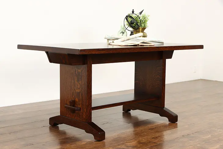 Craftsman Antique Oak Quarter Sawn Desk, Library or Dining Table, Drawers #37309