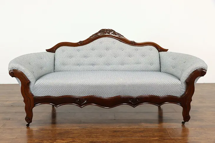 Victorian Antique Farmhouse Hand Carved Walnut Sofa or Settee #37903