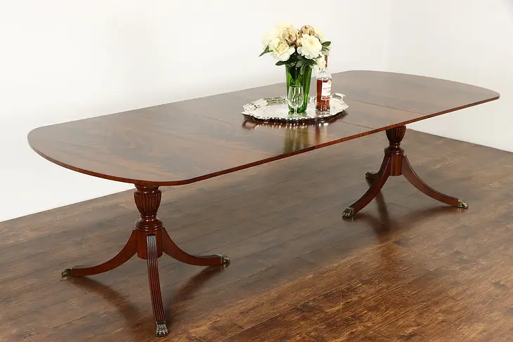 Traditional Georgian Vintage Mahogany Dining Table, 2 Leaves Extends 114" #37956