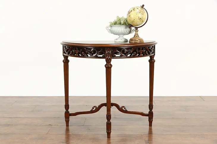Demilune Half Round Walnut Antique Chairside or Console Table #37985