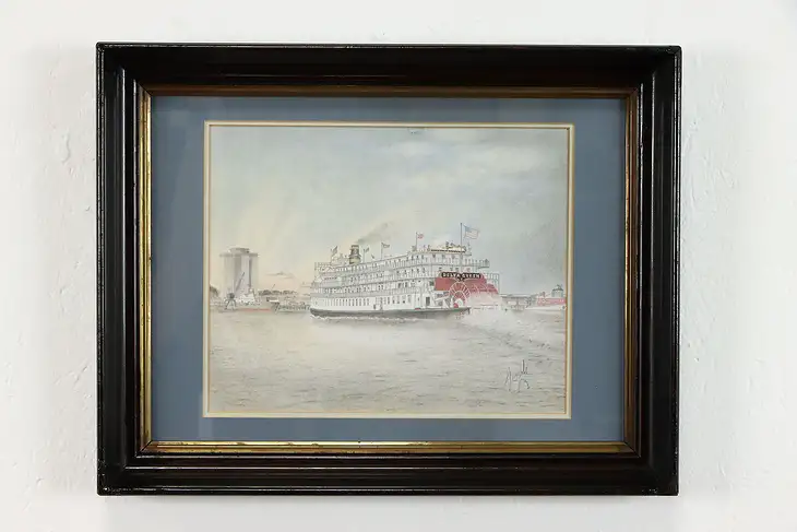 Delta Queen Paddlewheel Original Watercolor Painting, Signed 18" #37742