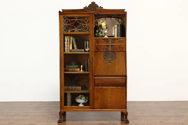 Victorian Antique Oak Side by Side Secretary Desk & Bookcase #38214