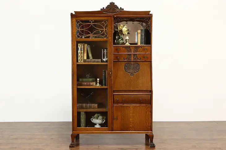 Victorian Antique Oak Side by Side Secretary Desk & Bookcase #38214