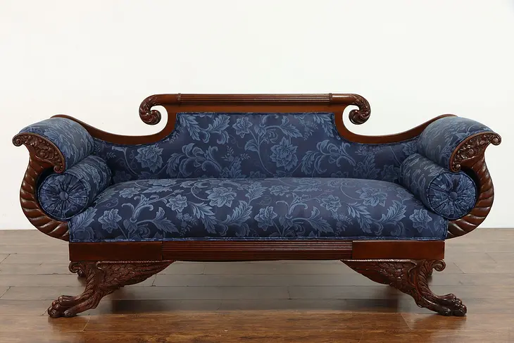Empire 1825 Antique Mahogany Sofa Acanthus & Lion Paws, New Upholstery #35814