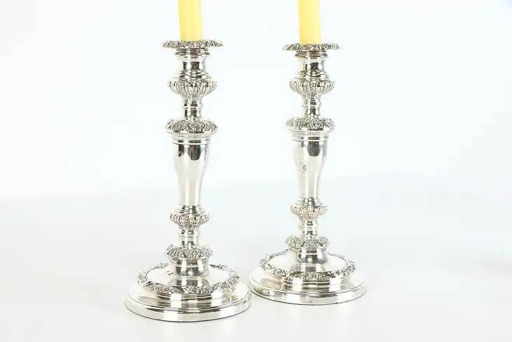 Pair of Victorian Antique Silverplate Embossed Candlesticks #37770