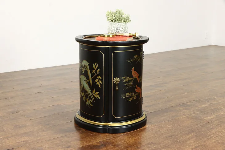 Chinese Vintage Chairside End Table or Nightstand, Hand Painted Lacquer #38207