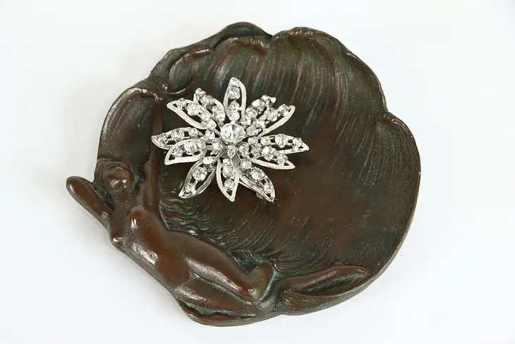 At Nouveau Antique Cast Bronze Trinket, Boudoir, Jewelry or Dresser Tray #38213