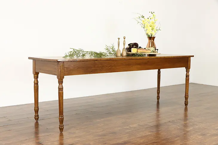 Country Pine Farmhouse Antique Harvest Dining, Office, Library Table, 91" #38322