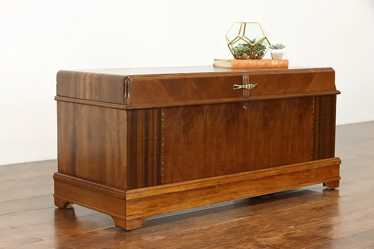 Art Deco Waterfall Design Vintage Cedar Trunk or Blanket Chest, Roos #36767