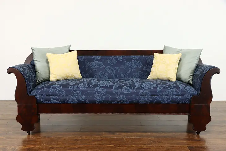 Empire Antique 1840 Carved Mahogany Sofa, New Upholstery #36992