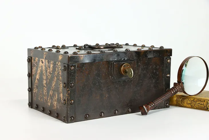 Victorian Antique Industrial Iron Strong Box, Chest or Safe, Key Lock #38975