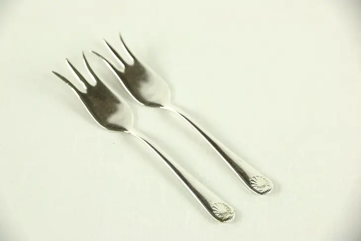 Pair of English Antique 1900 Silverplate Oyster or Lemon Forks, Signed WS & S
