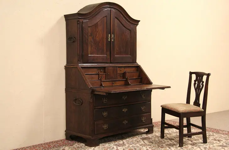 Oak 1780 Antique Italian Secretary Desk & Bookcase