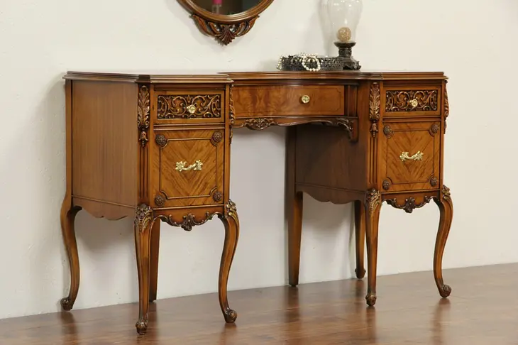 French Style 1940's Satinwood Dressing Table Desk or Vanity