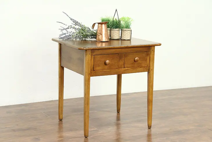 Country Pine 1810 Antique New England Table, 2 Drawers
