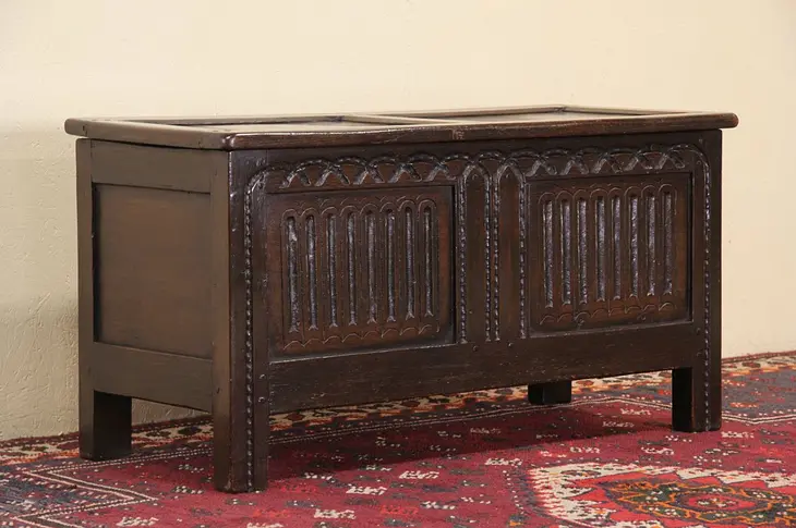 Oak 1800's Carved Chest or Trunk, Bench or Coffee Table
