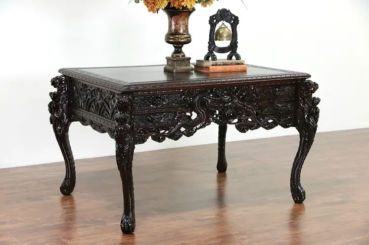 Japanese 1900's Antique Hand Carved Center Table, Dragons