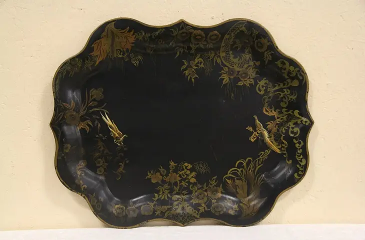 Toleware 1860 Painted Birds Tray