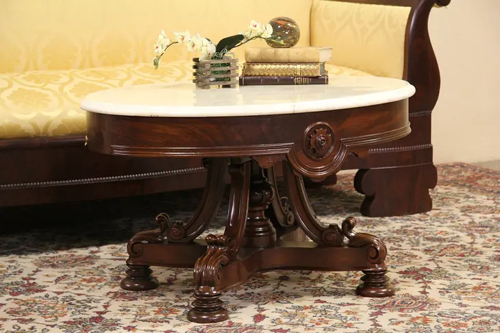 Oval Marble Top Coffee Table from 1860 Victorian Antique
