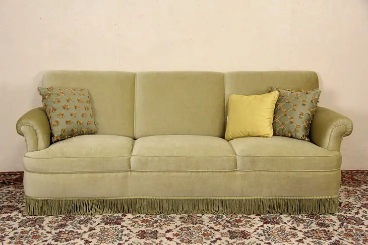 Mohair 1940's Vintage Scandinavian Sofa, Original Fringe