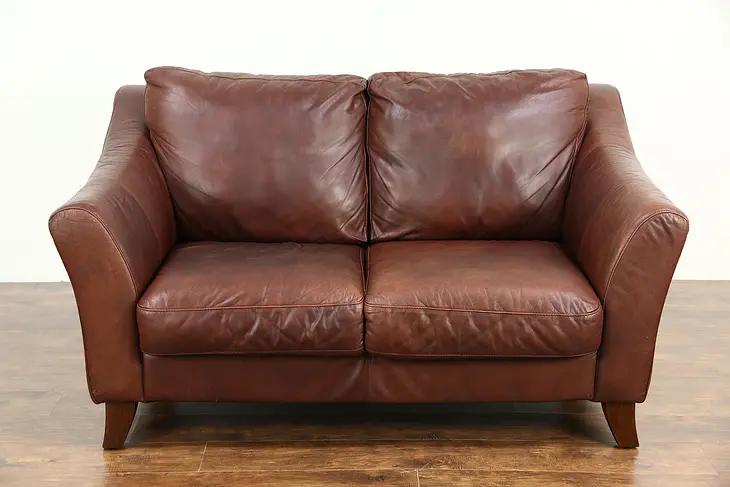 Italian Leather Loveseat, Signed Chateau D'Ax 2002