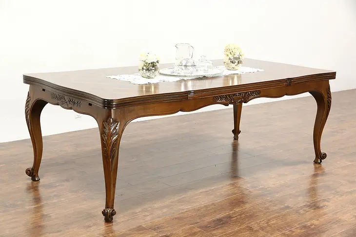 Country French Carved Cherry Vintage Dining Table, Extends 11' 3"