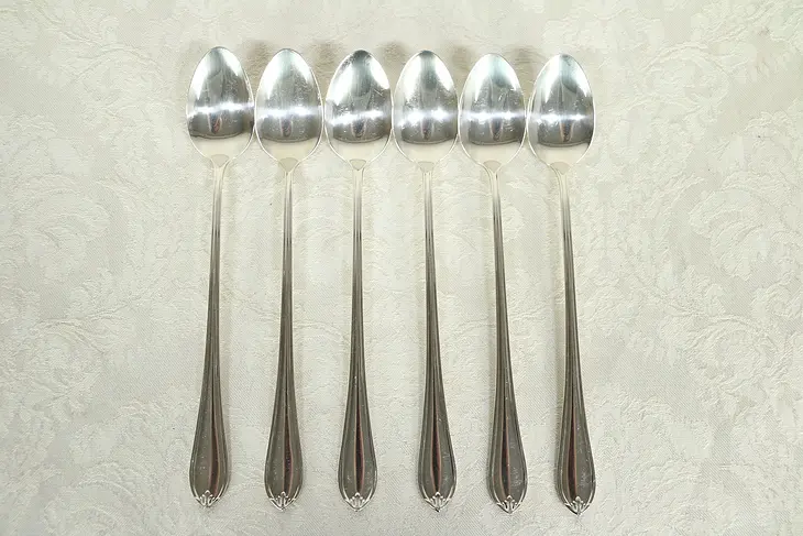 Set of 6 Antique Sterling Silver Ice Tea Spoons, Signed Whiting