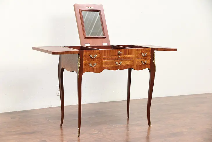 Tulipwood Marquetry Italian Vintage Vanity or Dressing Table, Mirror #29646