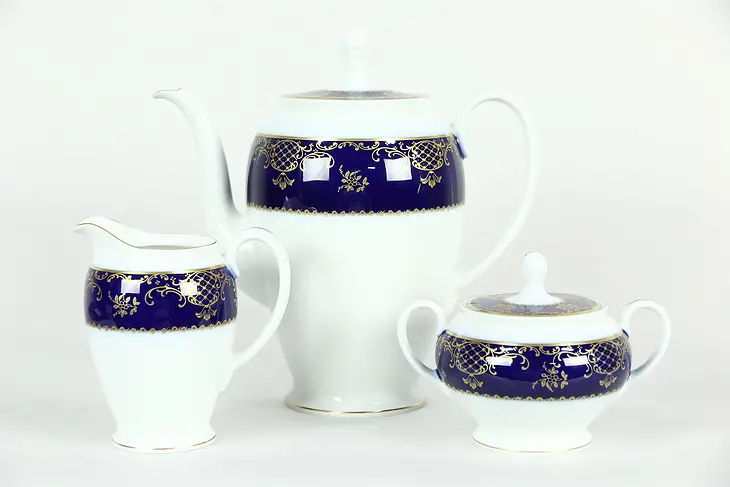 Charlemagne by Rosenthal Tea Set, Coffee, Creamer and Sugar with Lid, Cobalt