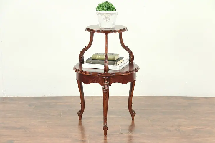 Rosewood Carved Vintage Two Tier Chairside or End Table #28905