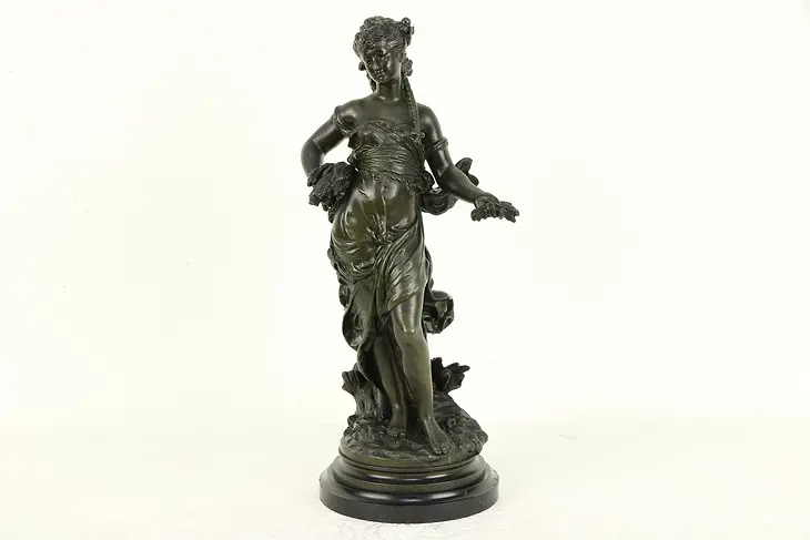 Harvest Antique Bronze Statue of Young Woman, Signed H. Moreau #30673