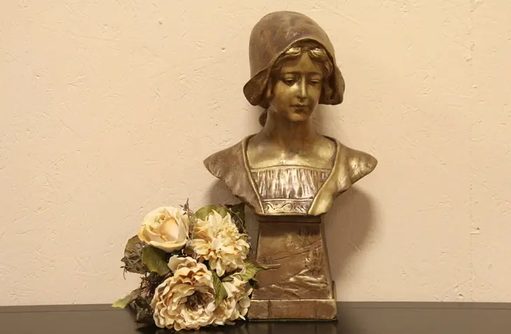 Gold Antique 1910 German Bust of Young Woman