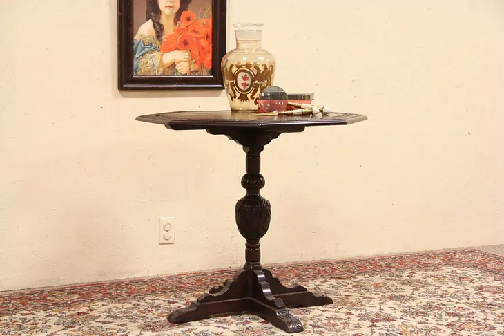 Octagonal Carved Oak 1920 Center or Lamp Table