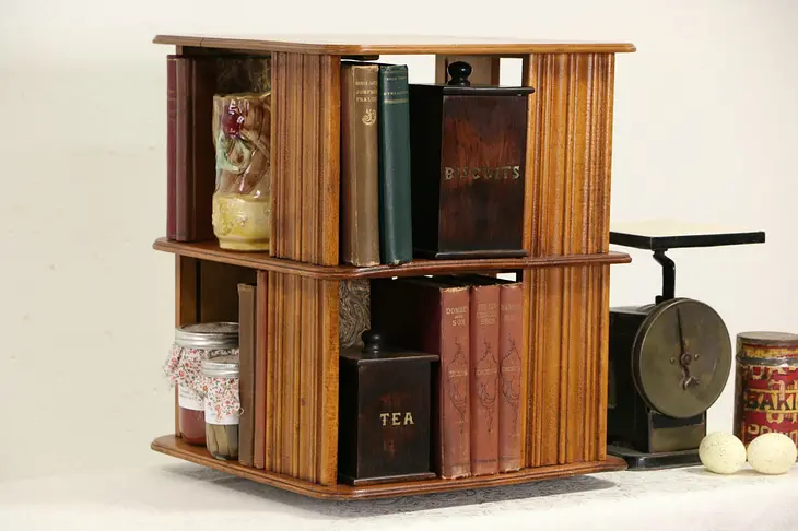 Spinning Bookcase, 1890's Antique Chairside or Tabletop Revolving Bookshelf