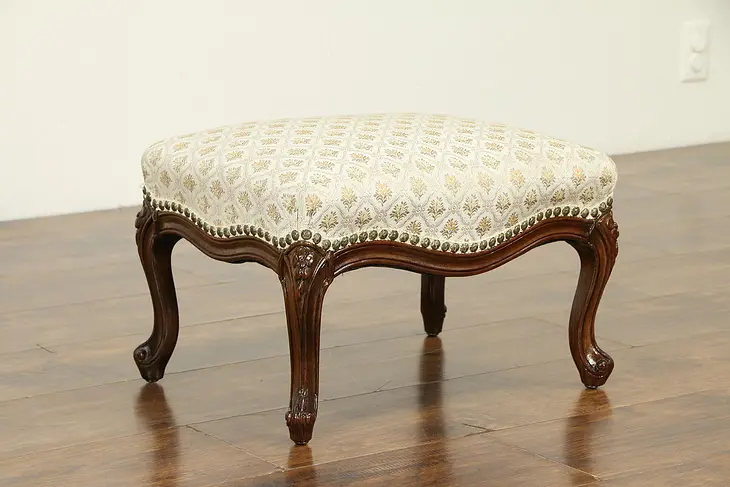 French Antique Hand Carved Walnut Footstool #31864