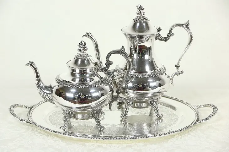 Avon 3 Pc Silverplate Tea & Coffee Set by Rogers with Tray